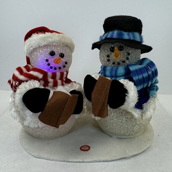 Vtg Lighted Animated Music Snowman Duo Melted Plastic Popcorn Winter Wonderland - Picture 5 of 14